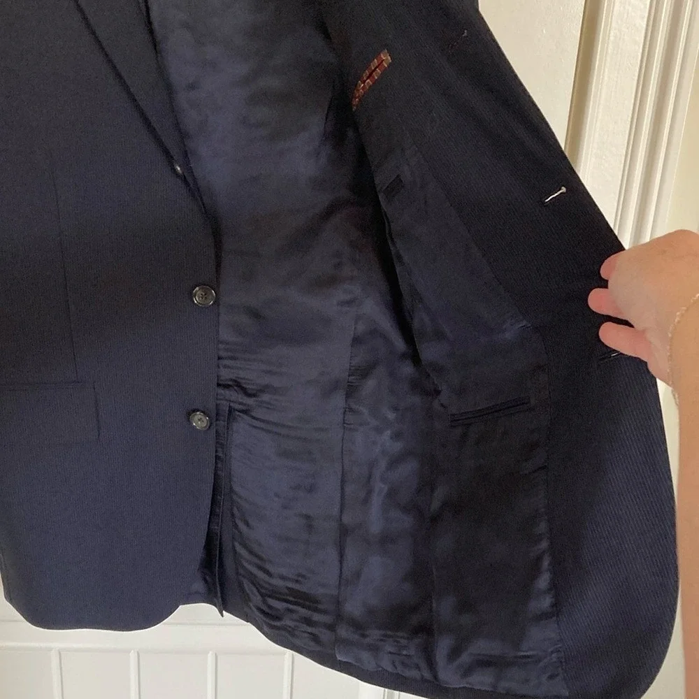 J.‎ Crew Men's Alridge Wool Blazer Jacket Navy Pinstripe Size 38R 3 Button
